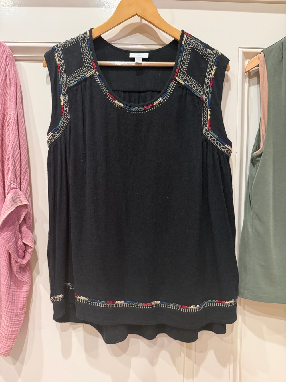 J. Jill Sleeveless Embroidered Black Women's Top